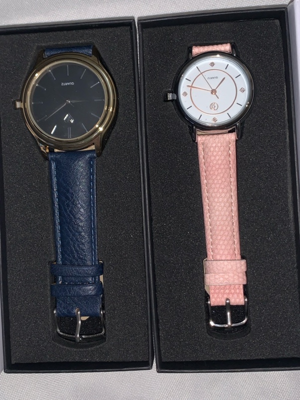Two-Piece Women's Watch Set — Navy & Pink Leather-Strap Watches